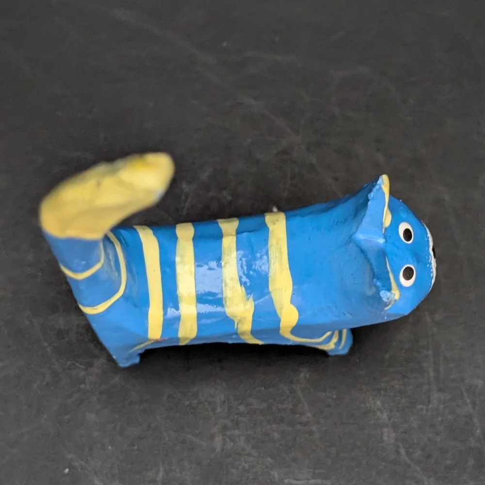 Blue and Yellow Cat Figurine